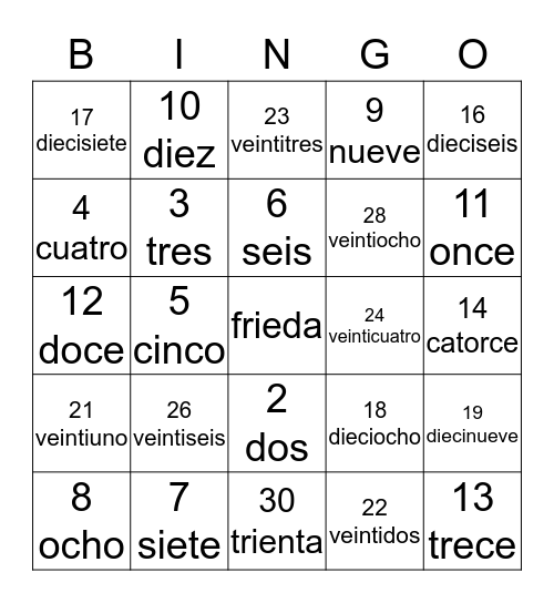 Zas Bingo Card