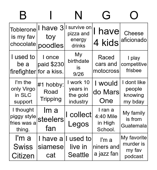 Carta Support Bingo Card