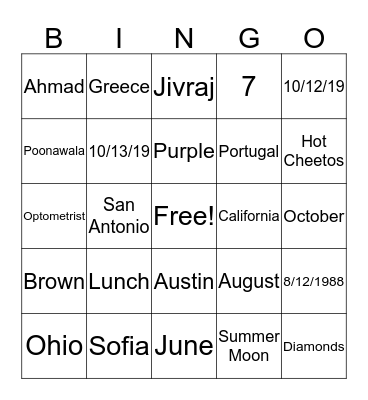 Untitled Bingo Card