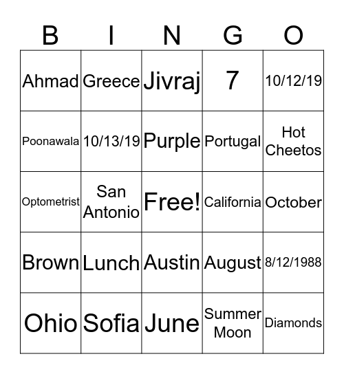 Untitled Bingo Card