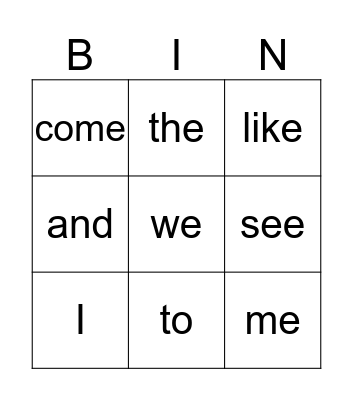 September sight words Bingo Card