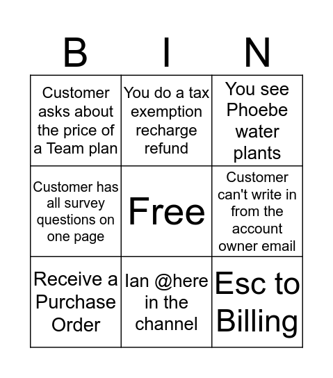 COTC Support Bingo! Bingo Card