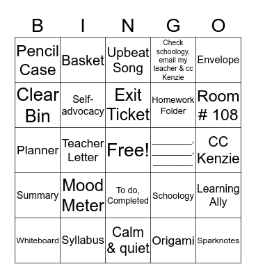Study Skills BINGO  Bingo Card