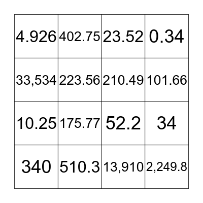 Multiplication Bingo Card