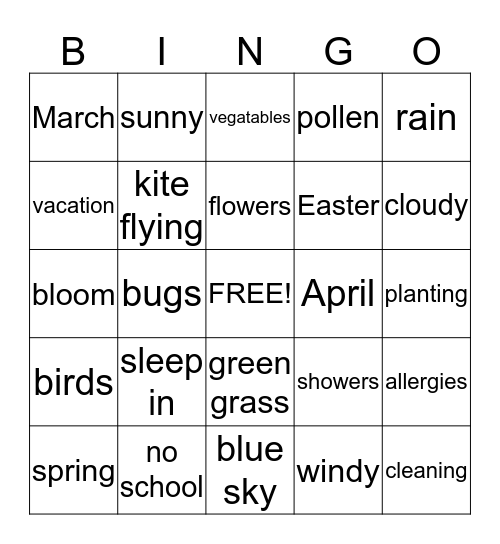 Spring Bingo Card