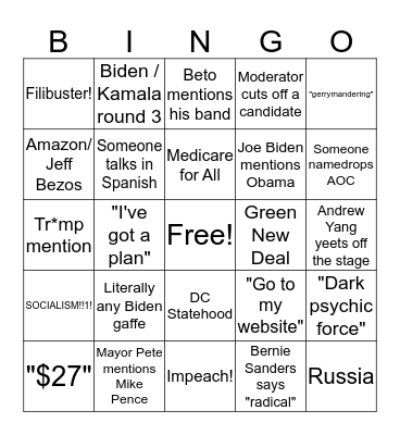 Dem Debate 3 Bingo Card