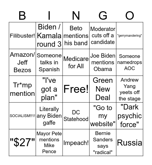 Dem Debate 3 Bingo Card