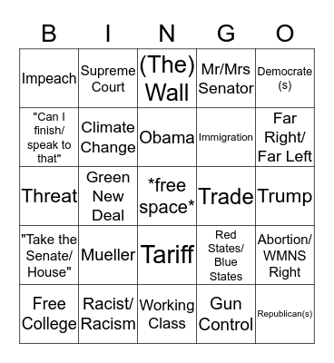 DEM DEBATE BINGO Card