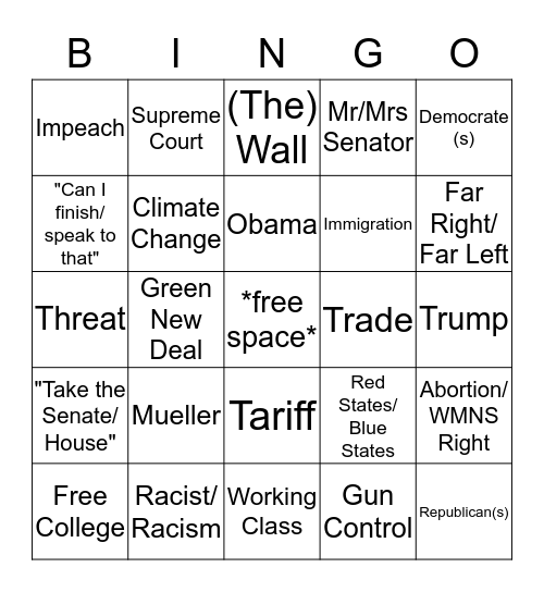 DEM DEBATE BINGO Card