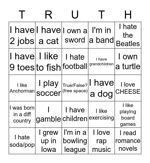 True/False? Bingo Card