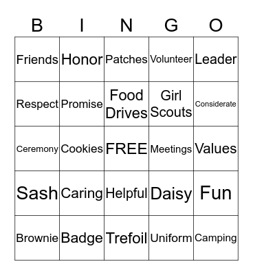 Girls Scout Birthday Bingo Card