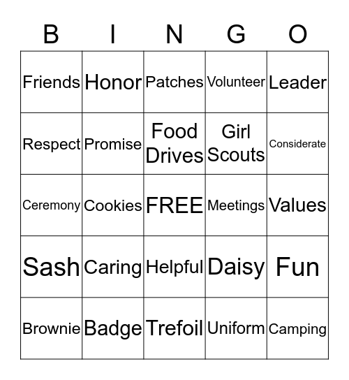 Girls Scout Birthday Bingo Card