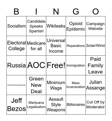Debate Night!!!! Bingo Card