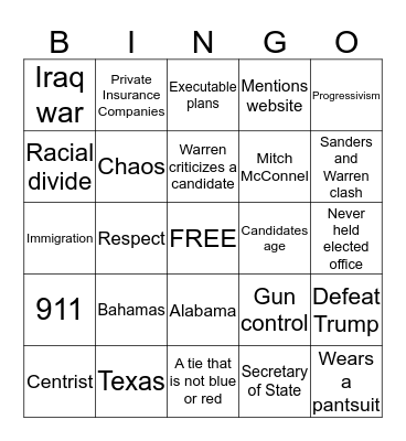 Debate Sept. 12 Bingo Card