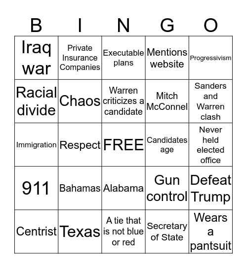 Debate Sept. 12 Bingo Card