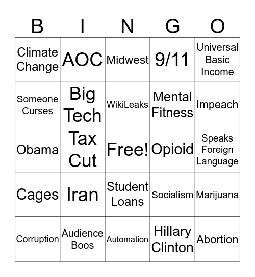 Democratic Debate 3 Bingo Card