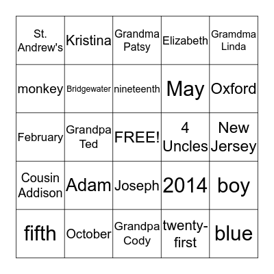 Welcome Baby Cerulli!!! Bingo Card