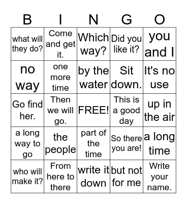 Phrase Bingo Card
