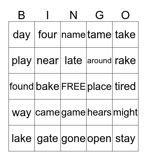 HFW/Spelling word Bingo Card