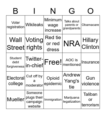 September Dem Debate Bingo Card