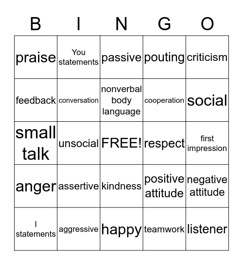 Communication Bingo Card