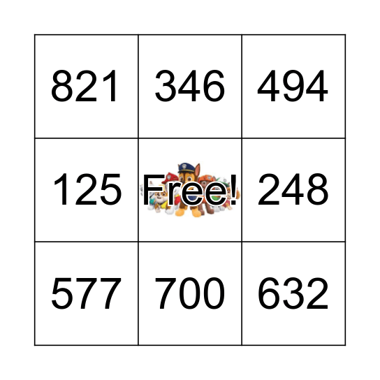 Paw Patrol Bingo Card