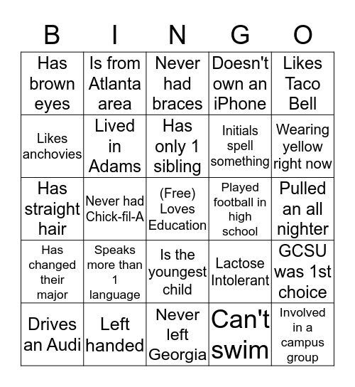 Get to Know You Bingo! Bingo Card