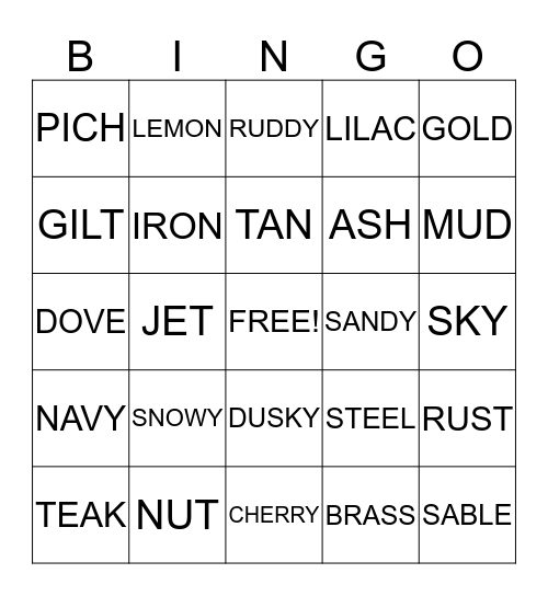 COLORS Bingo Card