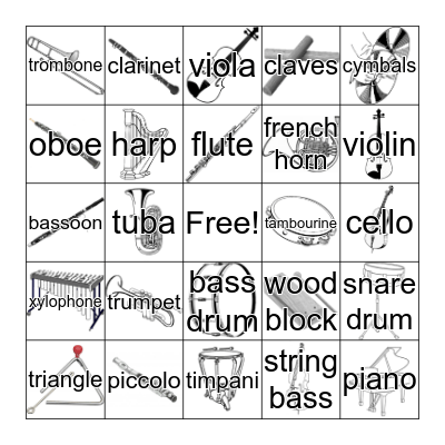 Instruments of the Orchestra Bingo Card