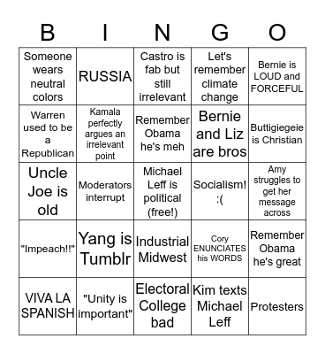 Dems Debate #3 Bingo Card