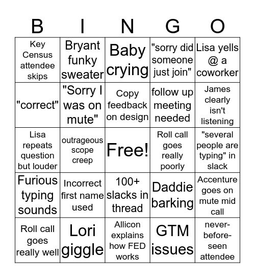 OR 16 Meeting Bingo Card