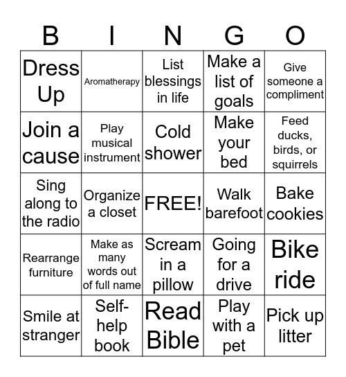 Coping Skills BINGO Card