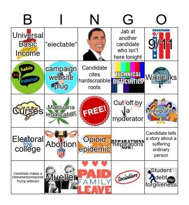 Democratic Debate 3 Bingo Card