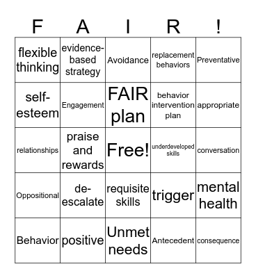 Jessica Minahan BINGO Card