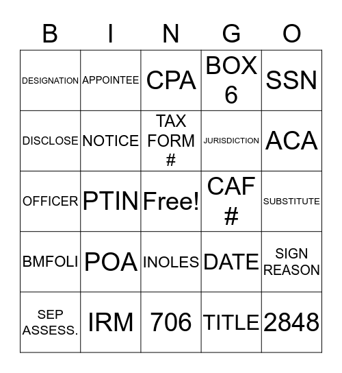 Untitled Bingo Card