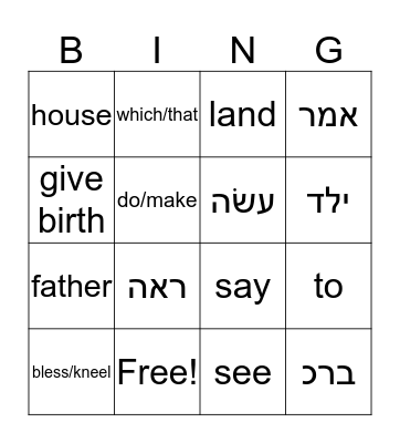 Unit #1 (Lech L'cha) - Chumash Vocabulary Bingo Card