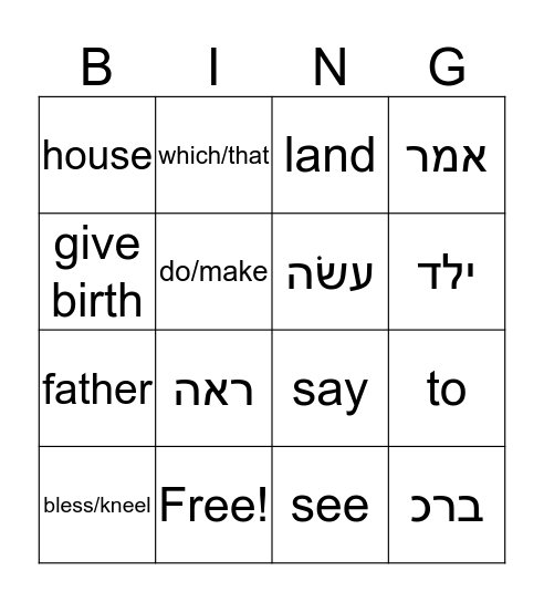 Unit #1 (Lech L'cha) - Chumash Vocabulary Bingo Card