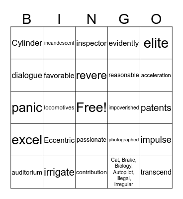 Critical Vocabulary BINGO Card