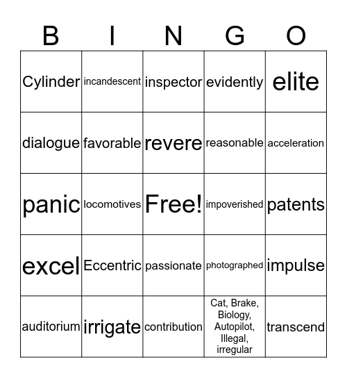 Critical Vocabulary BINGO Card