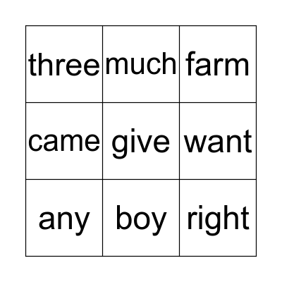 Word Bingo Card