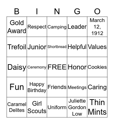 Girl Scout Bingo Card