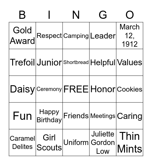 Girl Scout Bingo Card