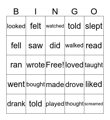 Past Verbs Bingo Card