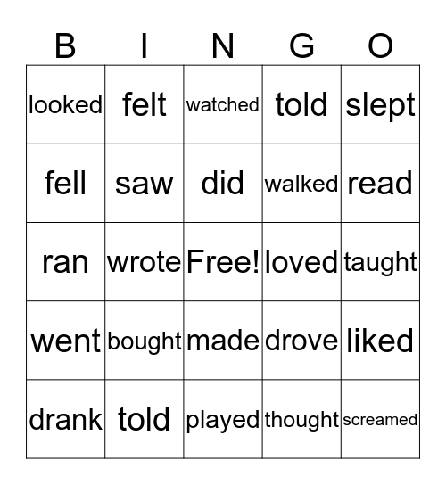 Past Verbs Bingo Card