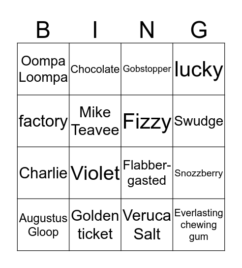 Wonka Bingo! Bingo Card