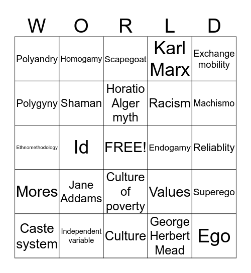 Ready...Set...WORLD!!!! Bingo Card