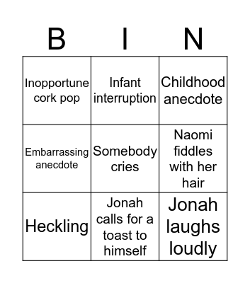 Wedding Speech Bingo Card