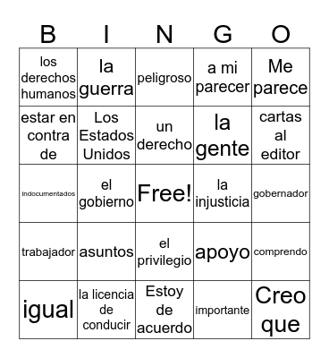 Spanish Noticias Bingo Card