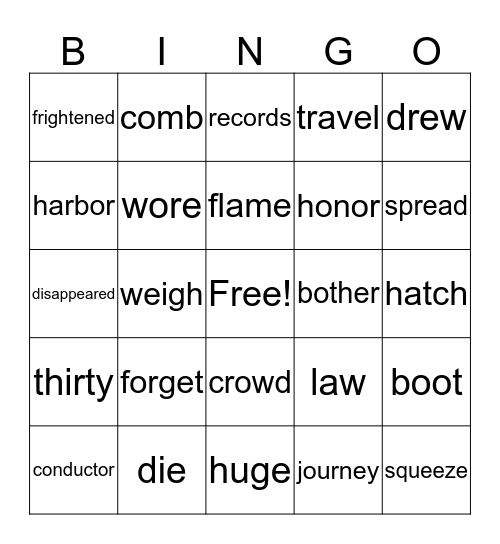 1st Grade Bingo Card