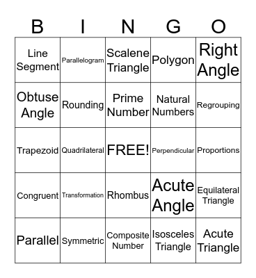 MTEL Math Bingo Card